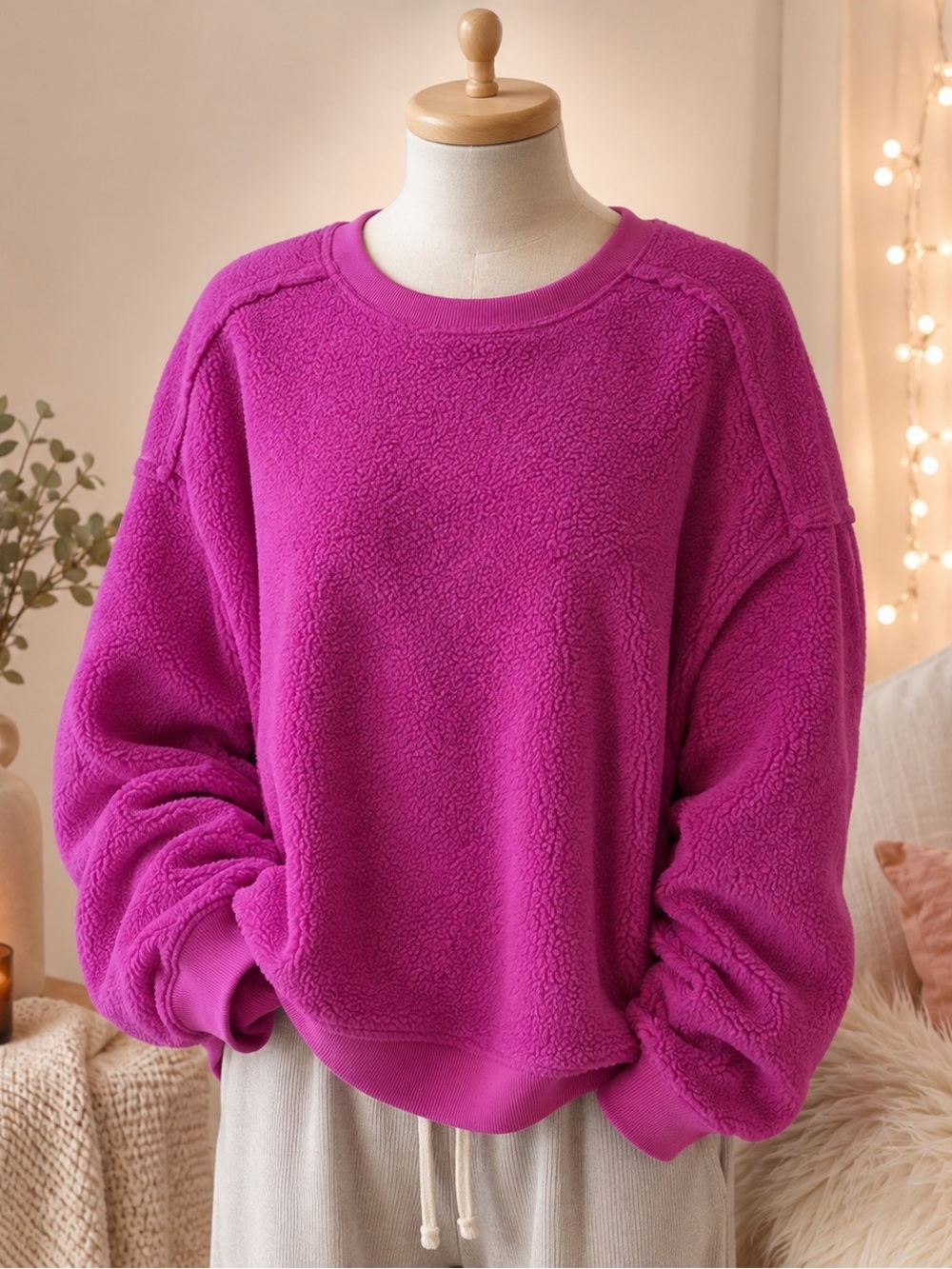Women's Plush Fleece Sweatshirt - Hot Pink